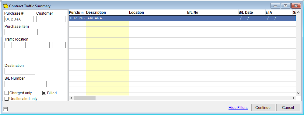 Contract traffic summary