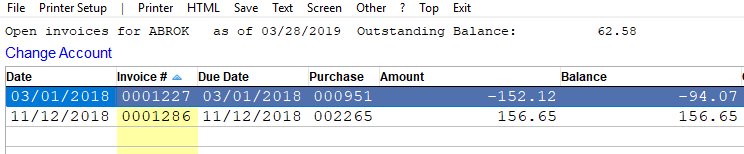 Use question mark to get a list of open invoice