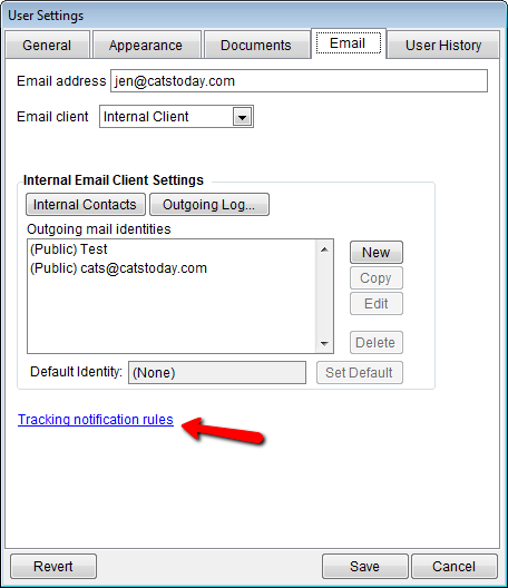 Click on **Tracking notification rules** to manage email notifications