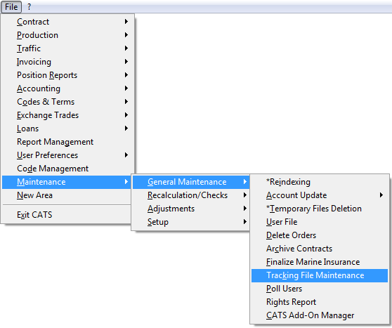 Tracking file maintenance access menu