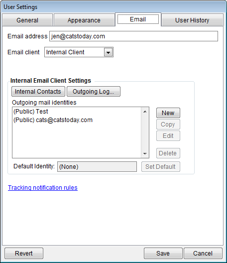 User settings email tab