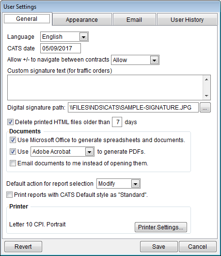 User settings general tab