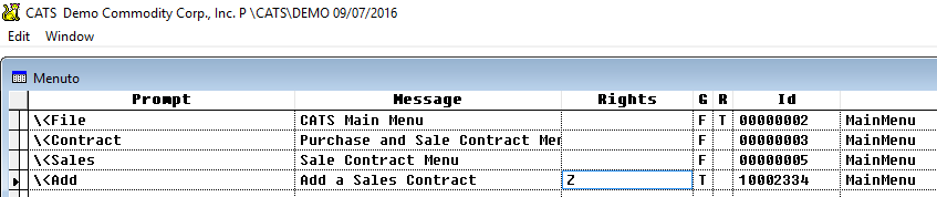 Scan showing current user rights restrictions for the Add Purchases Contract.