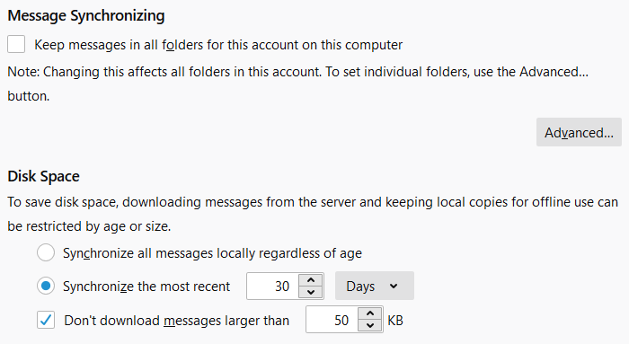 Thunderbird: Synchronization & Storage
