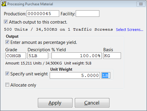 The rebagging dialog.