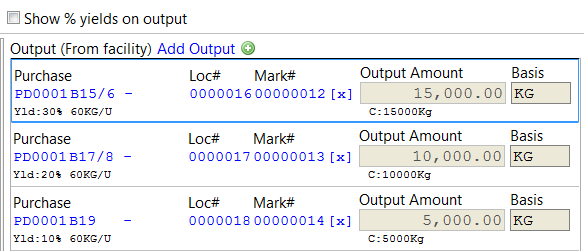 The production output displayed in kilos.