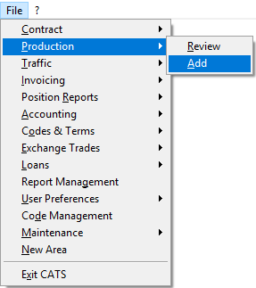 Select add production from the main menu