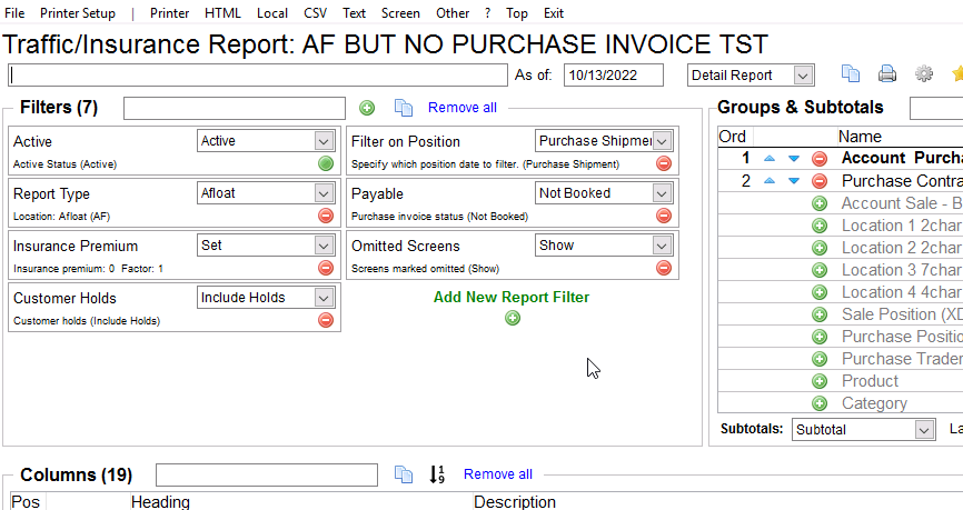 Use the gear icon to modify report