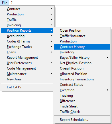 Contract history report access menu