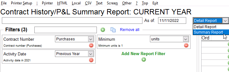 Choose summary report format style