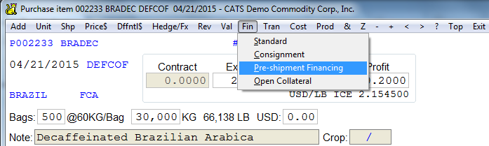 Financing option on item screen