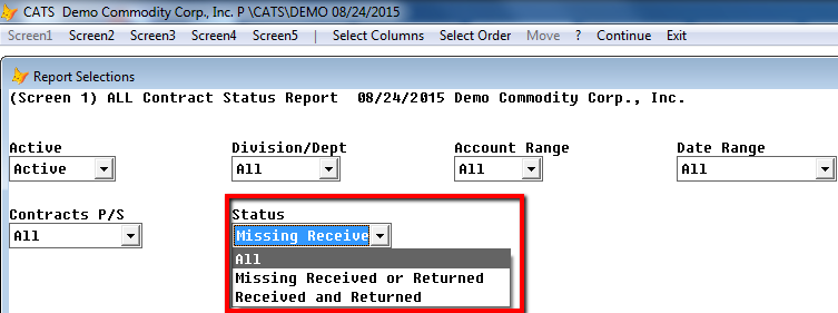 Options for the Status Filter