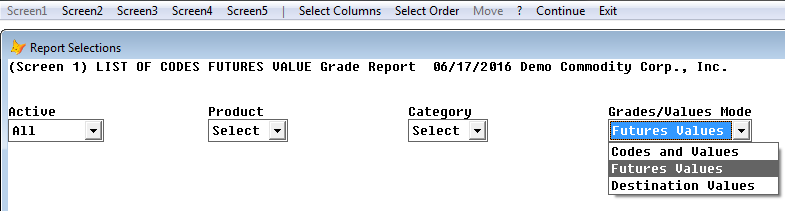 Grade report screen 1