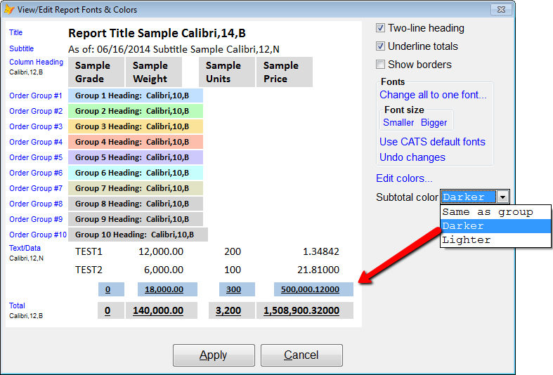 Subtotal Color
Menu