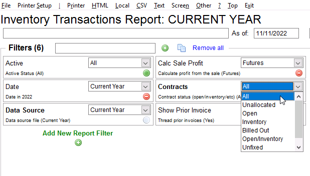 Use contract filters to select items