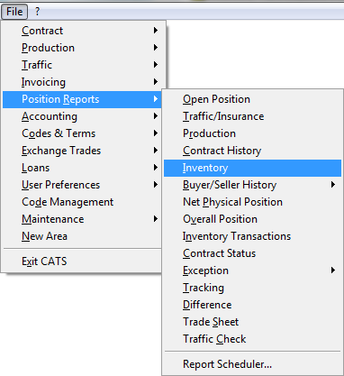 Inventory Reports Main Menu