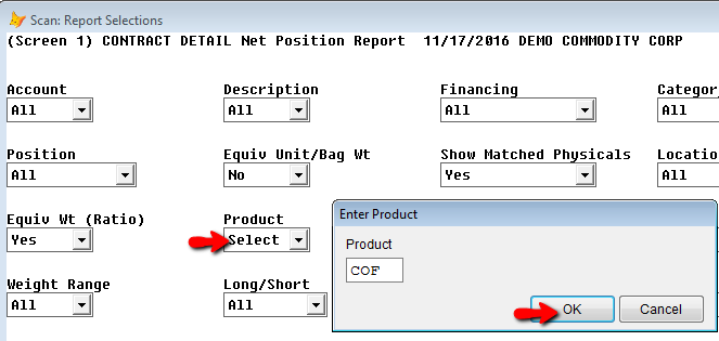 Enter product for net physical report
