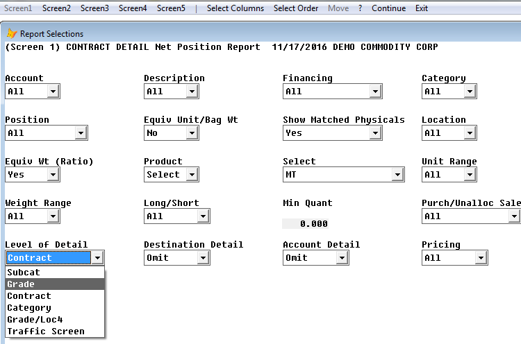 Choose level of detail for net physical report