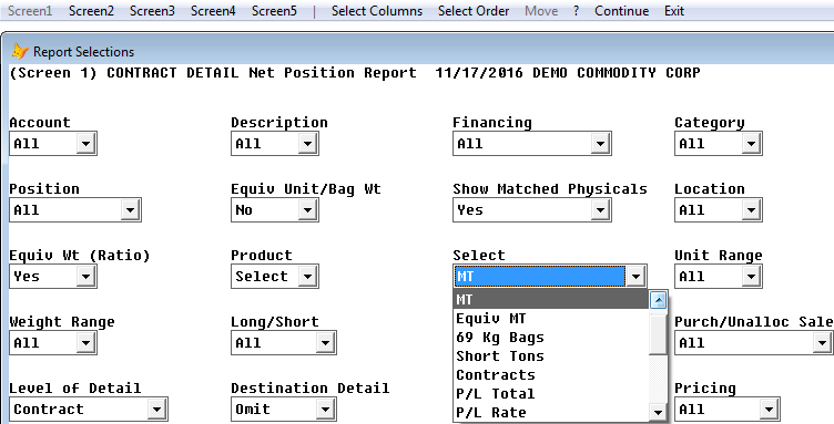 Select units for net physical report