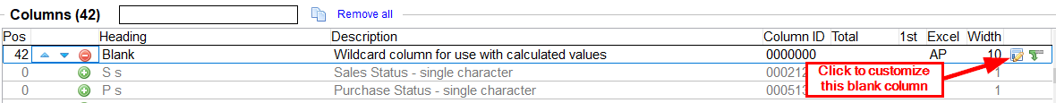 Click on the paper and pencil icon to customize a column.