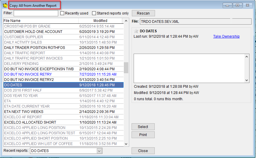 Select a report to copy from this list.
