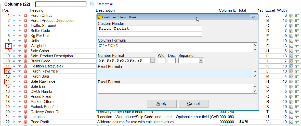 Custom column by reference to column number.