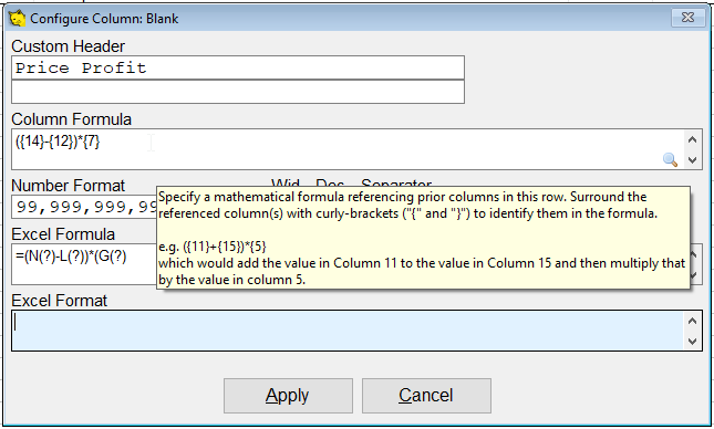 Tooltip for using custom columns.