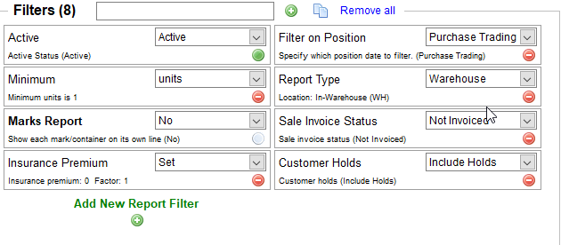 Report Designer selected filters.