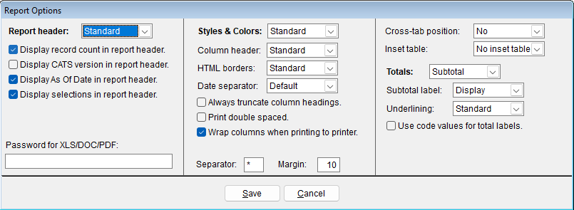 Report Designer Settings Box