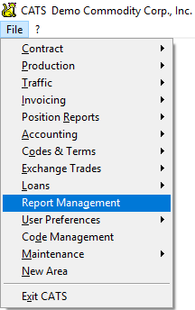 Select Report Management from the main menu to use the report management feature.