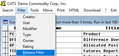Choose Filter to filter this list of reports.