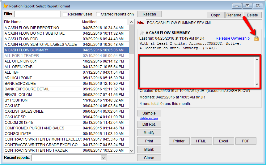 Viewing the details on a report locked by your user.