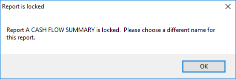 Warning that report is locked and cannot be saved with the same name.
