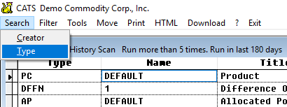 Click on Search to look up a report by Creator or Type.