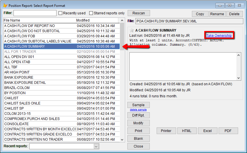 Click on the Take Ownership link to claim a report as your own.