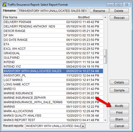 Choose a Report to
Modify