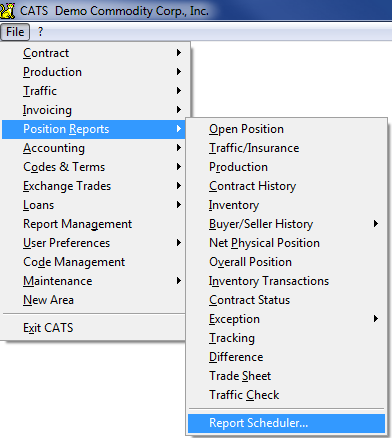 Access the report scheduler from the main menu.