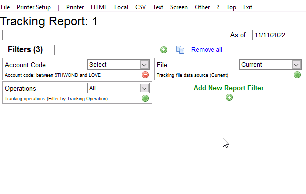 Modify and make selections for the tracking report