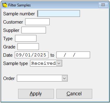 The sample session filter dialog