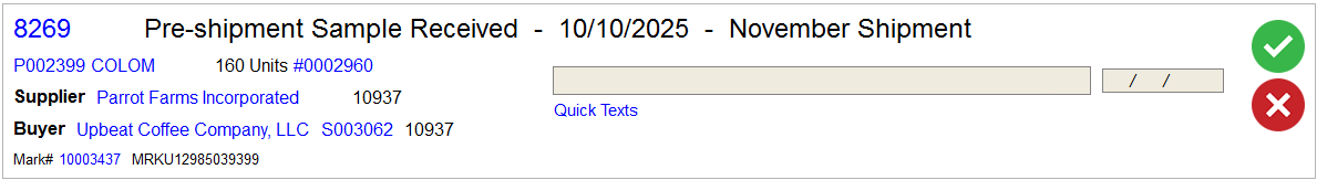 An individual sample entry pending the user's note.