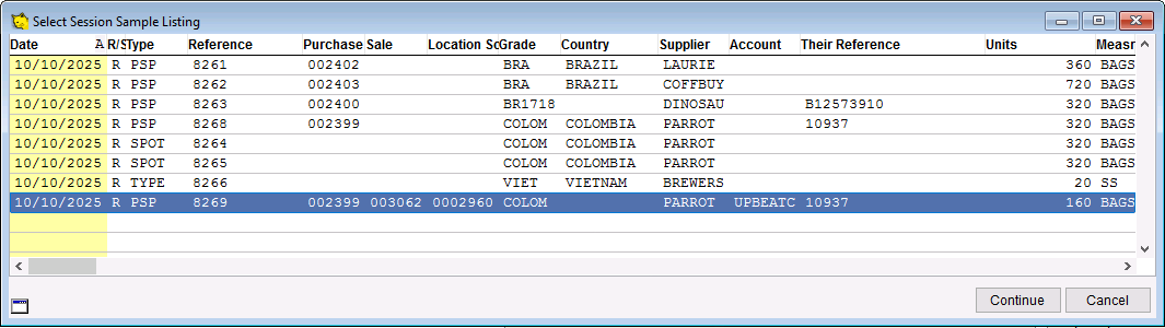 The list of samples