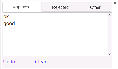 The quick texts dialog showing texts in the category "Approved"
