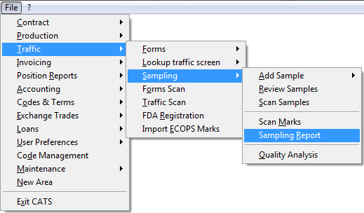 Sampling report access menu