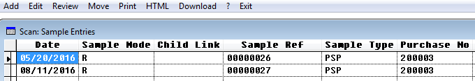 Scan of sample entries