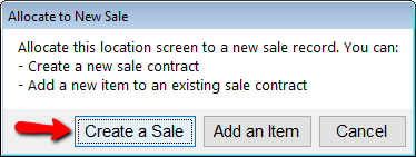 Click create a sale to allocate this location screen.