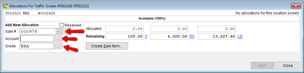 Choose a way to find the sale item to allocate, then hit Enter.