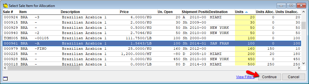 Choose a sale item to allocate to and pick Continue.