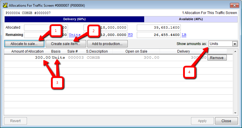 The location screen's allocations dialog.