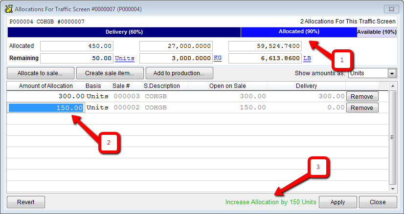 The allocation list showing the new allocation record.