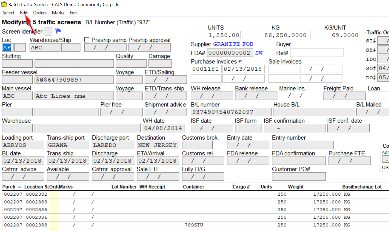 Edit the values on this screen.